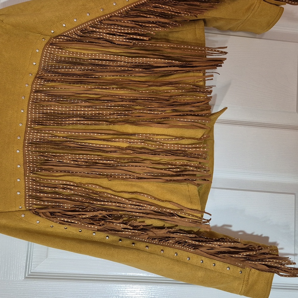 Festival Cowgirl Rodeo Boho Fringed Jacket Nwt Golden Nubuck L